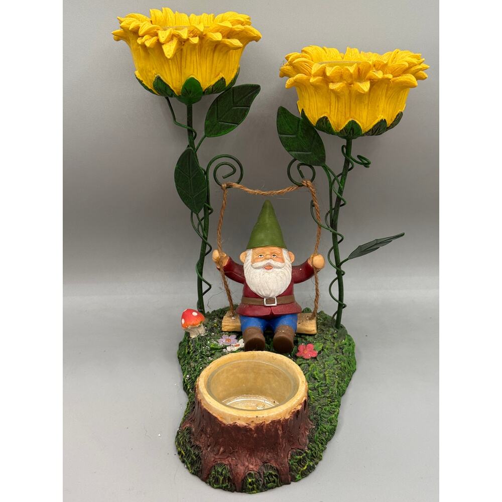 Yankee Candle Gnome Sunflowers 3 Tealight Candle Display Holder
